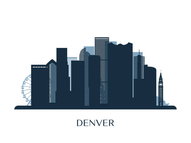 Denver skyline, monochrome silhouette. Vector illustration. Denver skyline, monochrome silhouette. Vector illustration. colorado illustrations stock illustrations