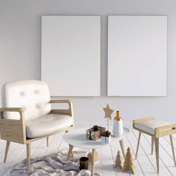 istock Modern Christmas interior, Scandinavian style. 3D illustration. poster mock up 861858130