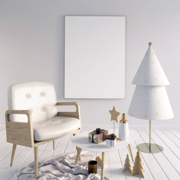 istock Modern Christmas interior, Scandinavian style. 3D illustration. poster mock up 861858138