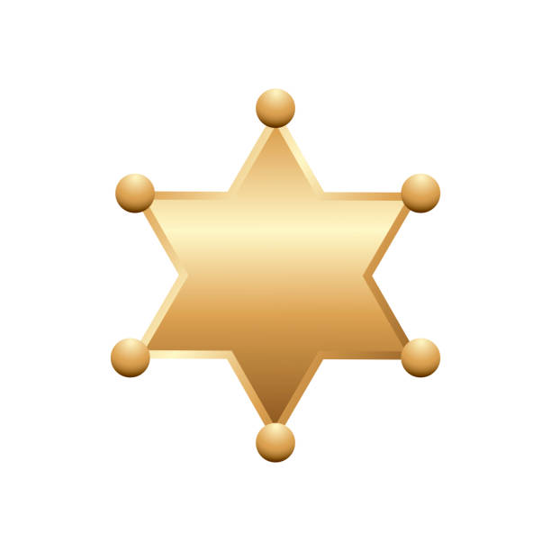 блестящая золотая звезда шерифа, изолированная на белом фоне. векторная иллюстрация. - sheriff star badge vector stock illustrations