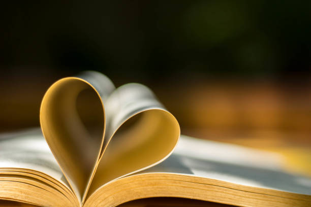 Gold wedding ring heart book blackground blur