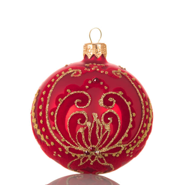 istock Beautiful Christmas ball-toy decorated with gold pattern, isolated on white 861876776