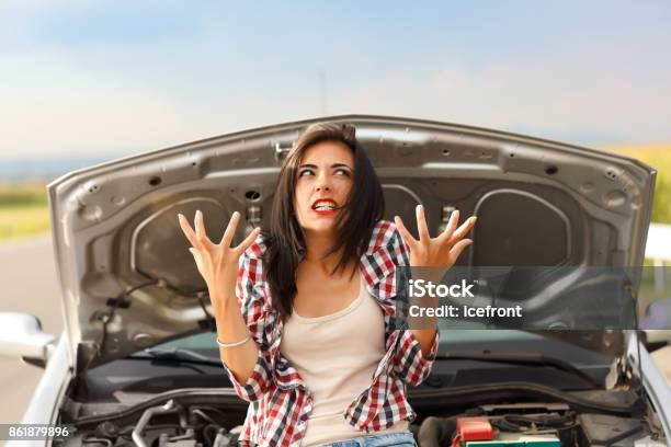 Madness Due To Broken Car Stock Photo - Download Image Now - Vehicle Breakdown, Car, Engine