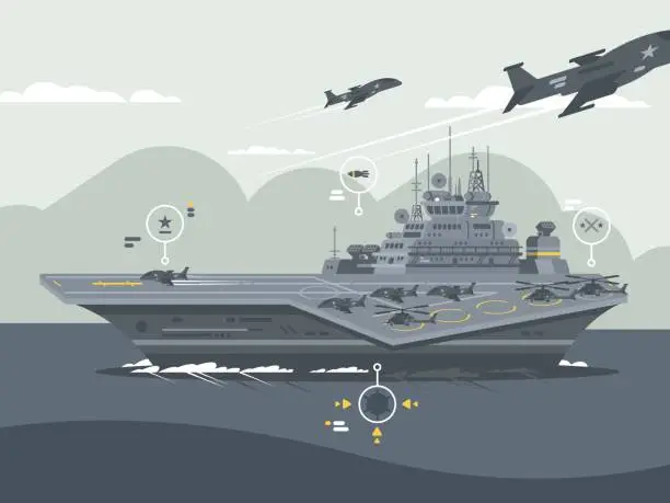 Vector illustration of Military aircraft carrier
