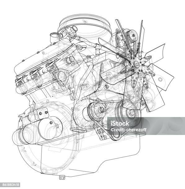 Engine Sketch Vector Stock Illustration - Download Image Now - Engine, Plan - Document, Vehicle Part