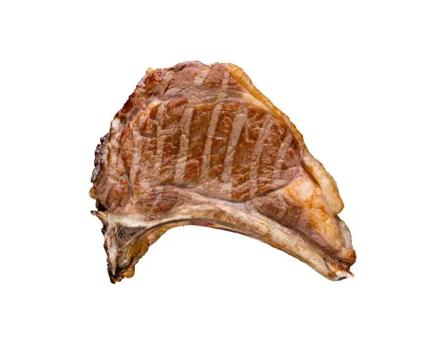 Photo of a piece of fresh grilled meat on a white background