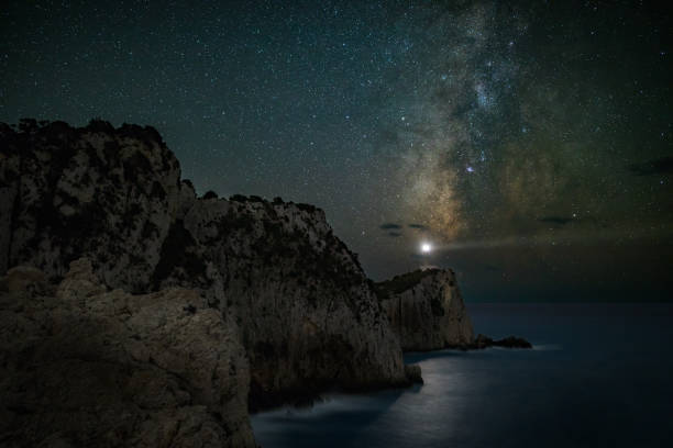 istock Night scene of lighthouse under milky way sky 861888966