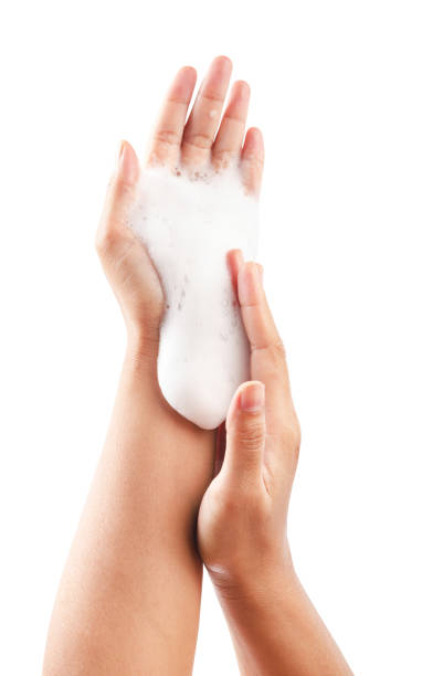 istock close up foam in hand isolated on white 861891290