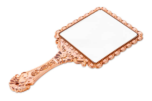 istock pink gold hand mirror Isolated on White 861891312