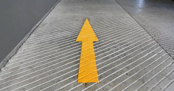istock Arrow signs on slope floor at park building. 861891964