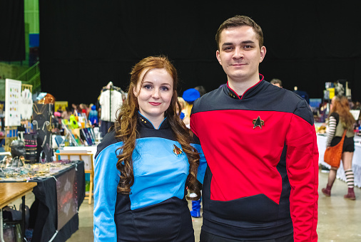 Cosplayers dressed as characters from Star Trek: the Next Generation at the Yorkshire Cosplay Con in Sheffield.