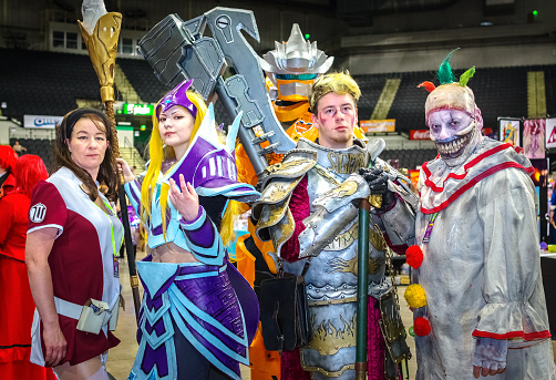 Group pf cosplayers pose at the Yorkshire Cosplay Con at Sheffield Arena.