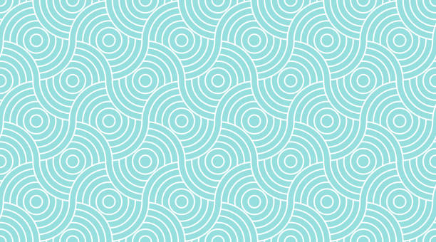 wzór bez szwu koło abstrakcyjne fala tła pasek zielony aqua i białe kolory linii. wektor linii geometrycznej. - wave pattern water seamless stock illustrations