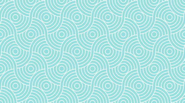 ilustrações, clipart, desenhos animados e ícones de padrão de círculo sem costura onda abstrata fundo listra verde aqua e branco cores de linha. vector linha geométrica. - wave pattern water seamless