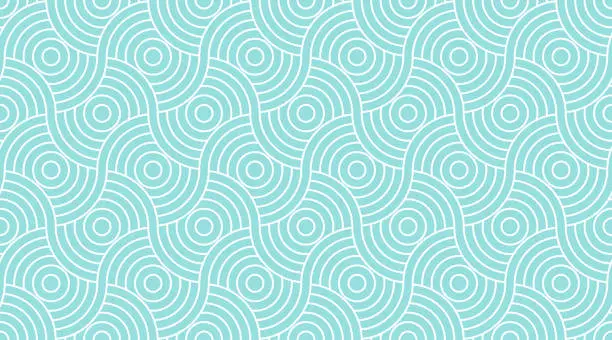 Vector illustration of Pattern seamless circle abstract wave background stripe green aqua and white line colors. Geometric line vector.