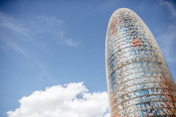 BARCELONA, SPAIN - August 16, 2017: Fragment view on the famous Agbar tower designed by French architect Jean Nouvel in Barcelona