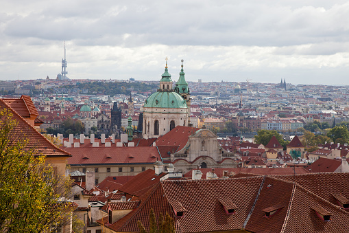 View of Prague city over rooftops