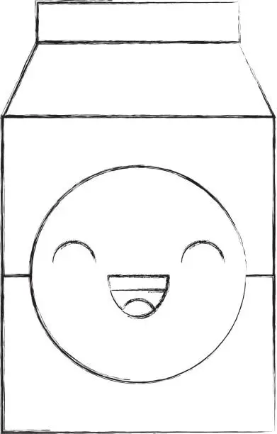 Vector illustration of kawaii milk or juice box carton with drinking