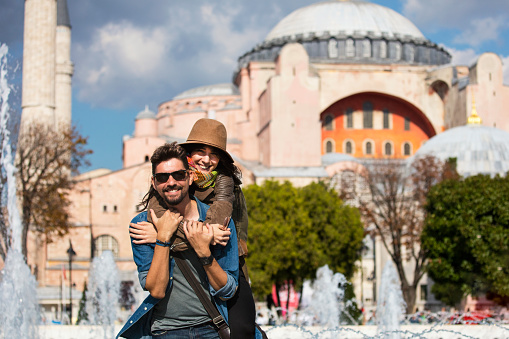 Tourists in front of Hagia Sophia in Istanbul, Sultanahmet
