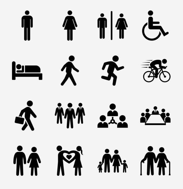 illustrazioni stock, clip art, cartoni animati e icone di tendenza di icona persone e vita moderna impostata su sfondo chiaro - accessibility sign disabled sign symbol