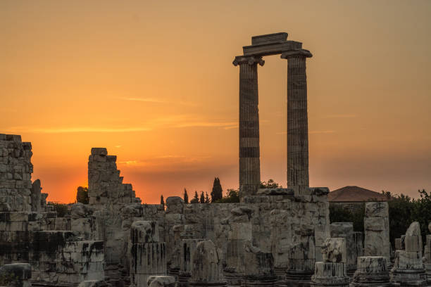 temple of apollo ruins in didyma antique city turkey - column italy italian culture greece imagens e fotografias de stock