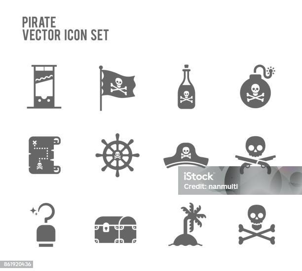 Pirate Vector Icon Set Stock Illustration - Download Image Now - Chest - Torso, Pirate - Criminal, Anchor - Vessel Part