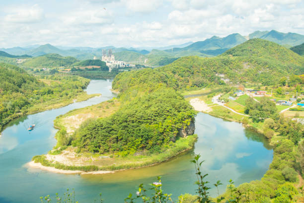 yeongwol, gangwon-do, korea - terrain on the korean peninsula - korean peninsula imagens e fotografias de stock