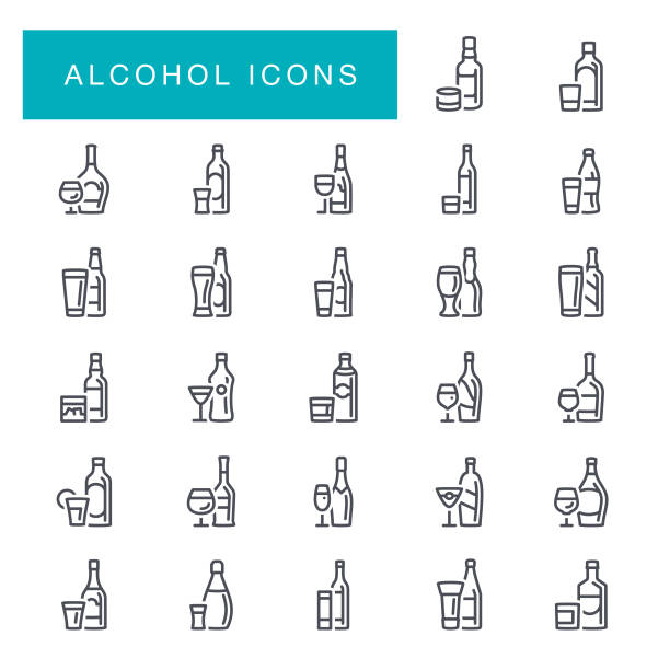 ilustrações de stock, clip art, desenhos animados e ícones de alcohol icons - whisky liqueur glass alcohol bottle