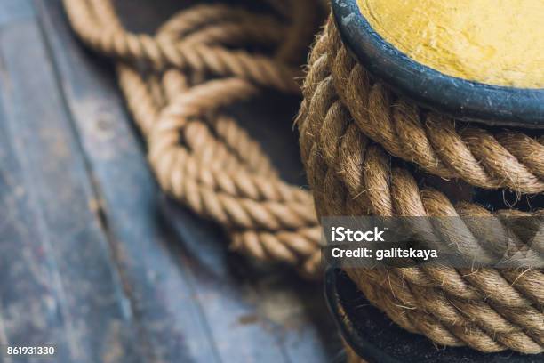 A Thick Rope On A Ship A Ferry For Tethering Stock Photo - Download Image  Now - Attached, Blue, Bollard - iStock