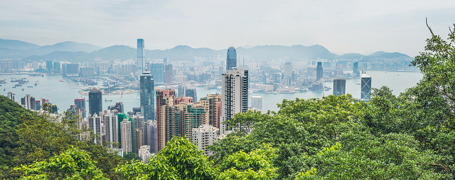 Big panorama of Hong Kong skyline. View from Victoria Peak.