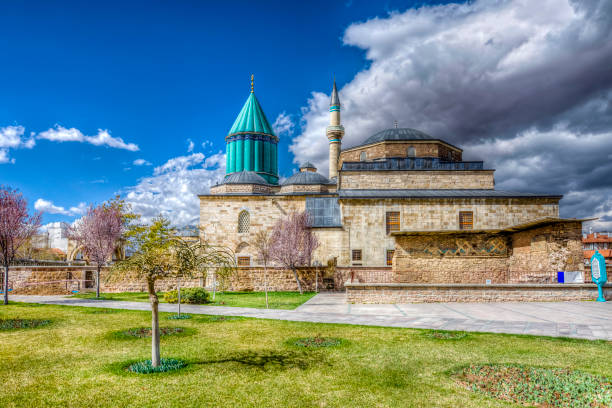 Mevlana Mosque in Konya City Mevlana ( Jelaleddim Rumi ) founder of the whirling dervishes, in Konya, Turkey, konya stock pictures, royalty-free photos & images