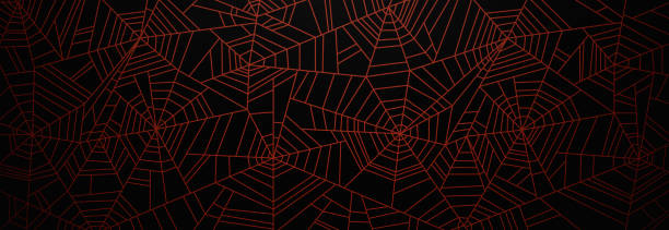 Orange Spider Web Background Abstract spider web background banner. halloween backgrounds stock illustrations