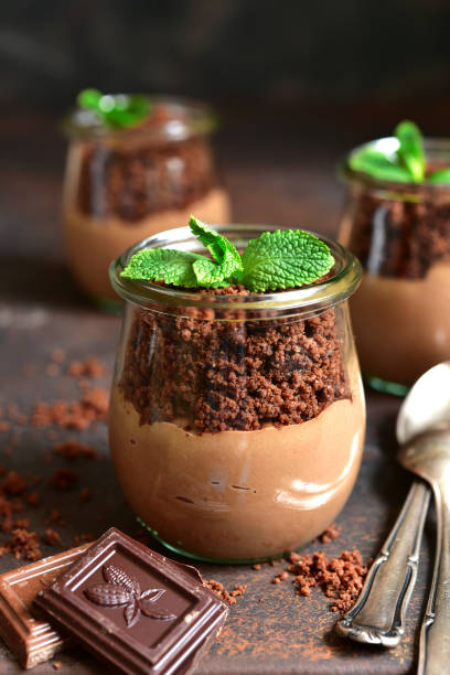 istock Pots with chocolate pudding,chocolate ground and plant 861938090