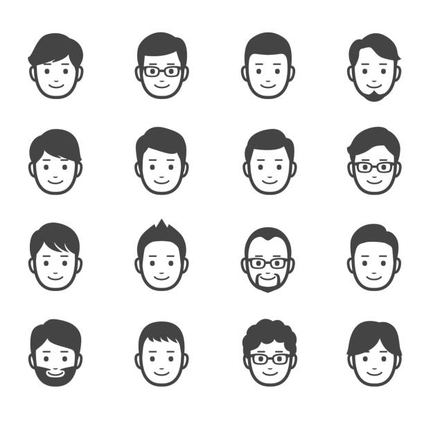 Male faces icons 16 male faces icons. eyeglasses illustration stock illustrations