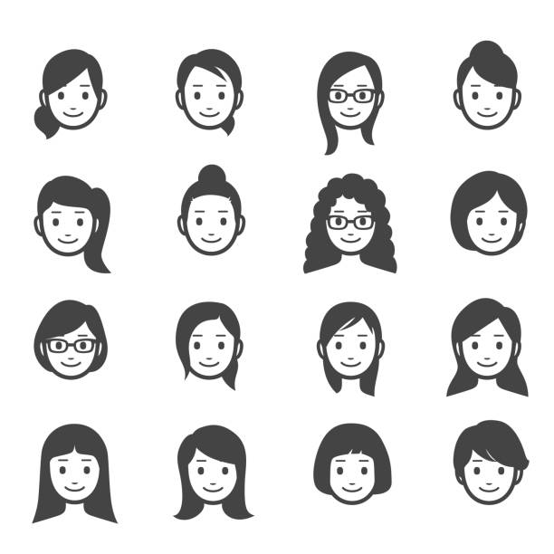 Female faces icons vector art illustration