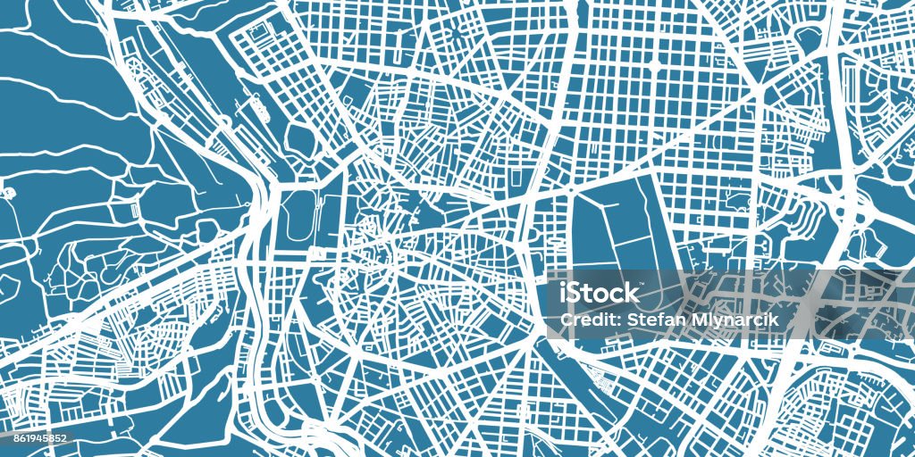 Detaillierten Vektorkarte von Madrid, Maßstab 1:30 000, Spanien - Lizenzfrei Lageplan Vektorgrafik
