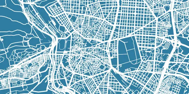 Vector illustration of Detailed vector map of Madrid, scale 1:30 000, Spain