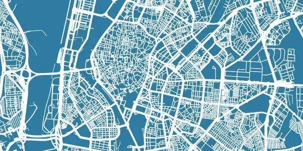 Vector illustration of Detailed vector map of Sevilla, scale 1:30 000, Spain