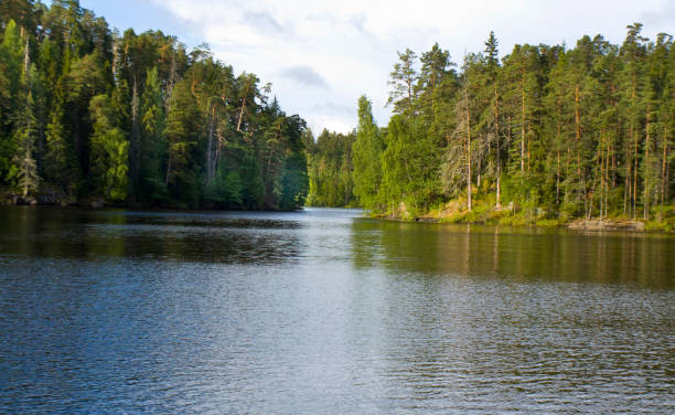 Transfiguration of Jesus Christ monastery and landscapes on Valaam island on Ladoga lake in Russia.