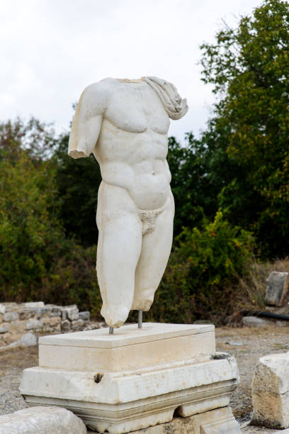 The island of ut in Croatia - view from the top of the Kornati archipelago. Stone statue on the island ut