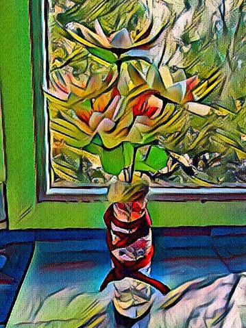 Vase of Lily Flowers, direct shot with Color Painting Imitation with Puzzle texture applied