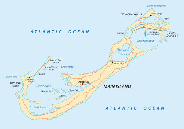 Bermuda road map Bermuda road vector map colonies map stock illustrations