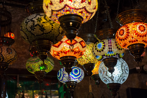 Beautiful turkish mosaic lamps on Istanbul bazaar.Turkey