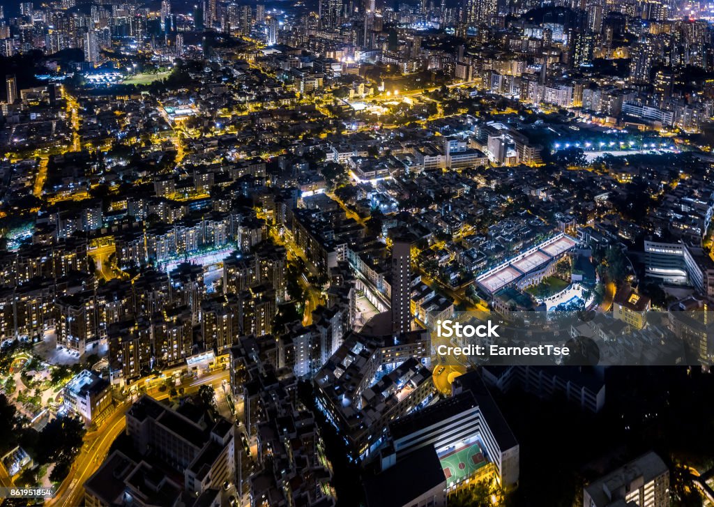 Aerial view of city at night Aerial View Stock Photo