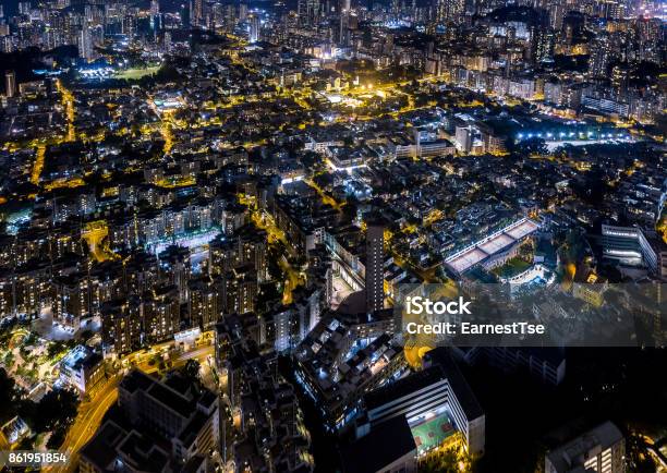Aerial View Of City At Night Stock Photo - Download Image Now - Aerial View, Angle, Architecture