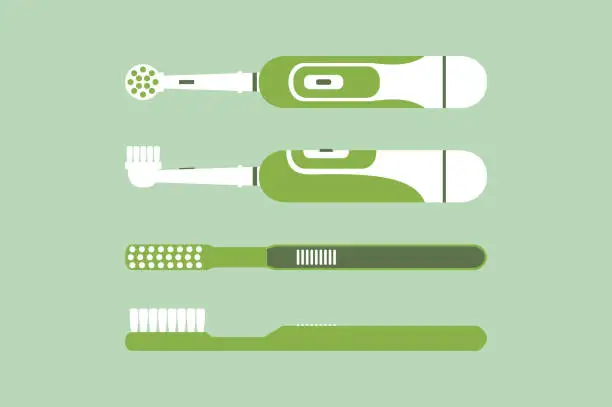 Vector illustration of electric and handle toothbrush for brushing teeth