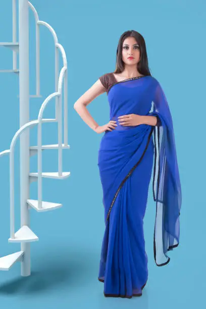 Photo of Indian Woman in Blue georgette saree