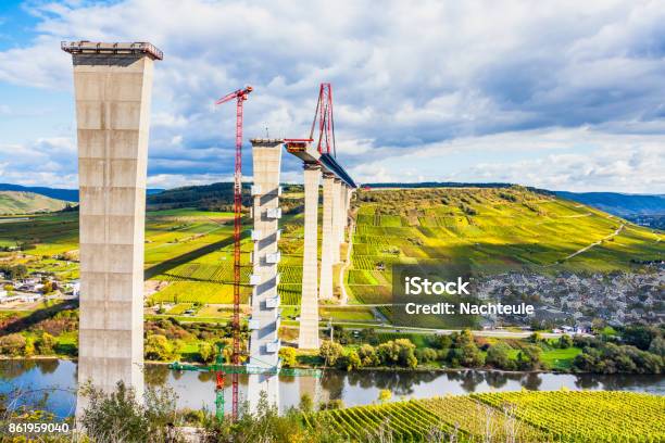 Moselle Vineyads Landscape And Hochmoselbruecke Under Constraction Germany Stock Photo - Download Image Now