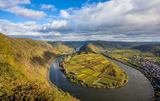 Calmont Moselle loopLandscape in golden autumn colors and the village Bremm