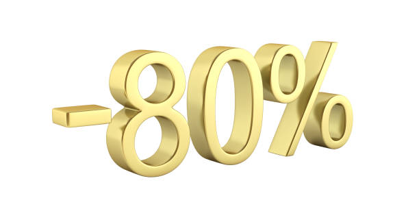 istock Gold text 80 percent off standing on the pedestal isolated on white background 3D render without shadow 861966074